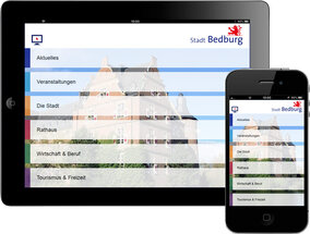 mobile Ausgabe der Website der Stadt Bedburg